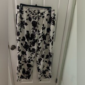 NWT Anne Klein Ivory Black Floral Wide Leg Pants Size XL